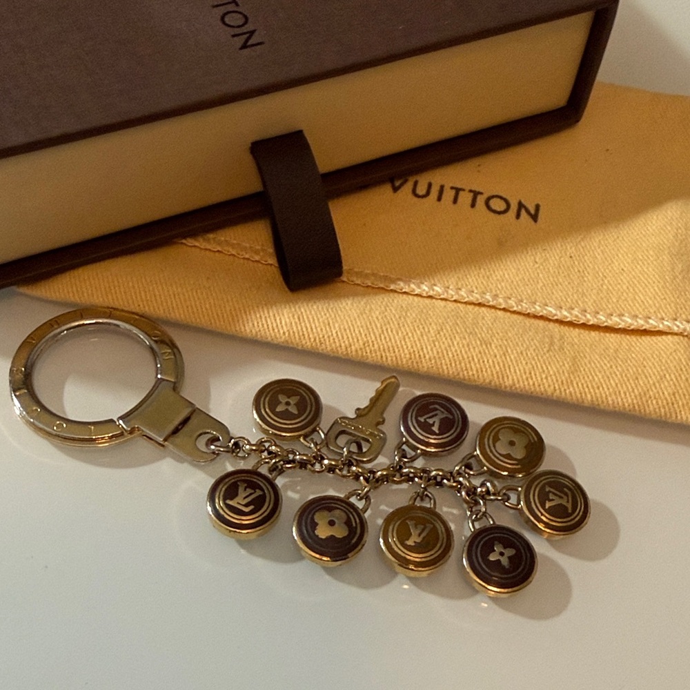 Louis Vuitton Porte Cles Pastilles Gold and Brown Keychain Charm Full Inclusion